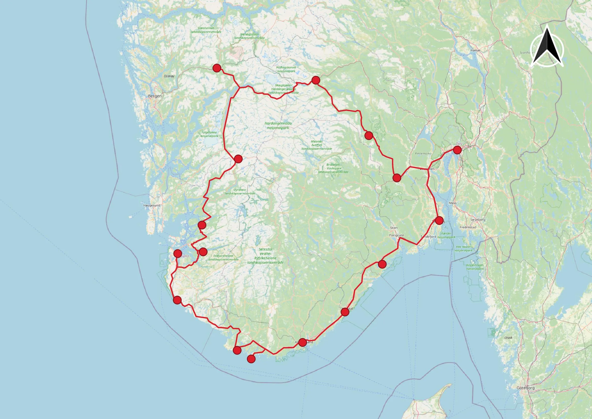 Übersichtskarte unserer Reise in Südnorwegen